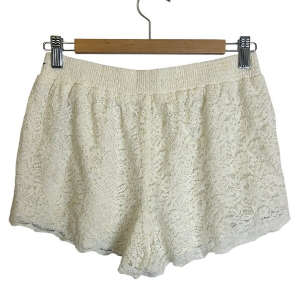 Hollister Women's Cream Lace Booty Shorts Size M Lined Elastic Waist Floral - Picture 2 of 4